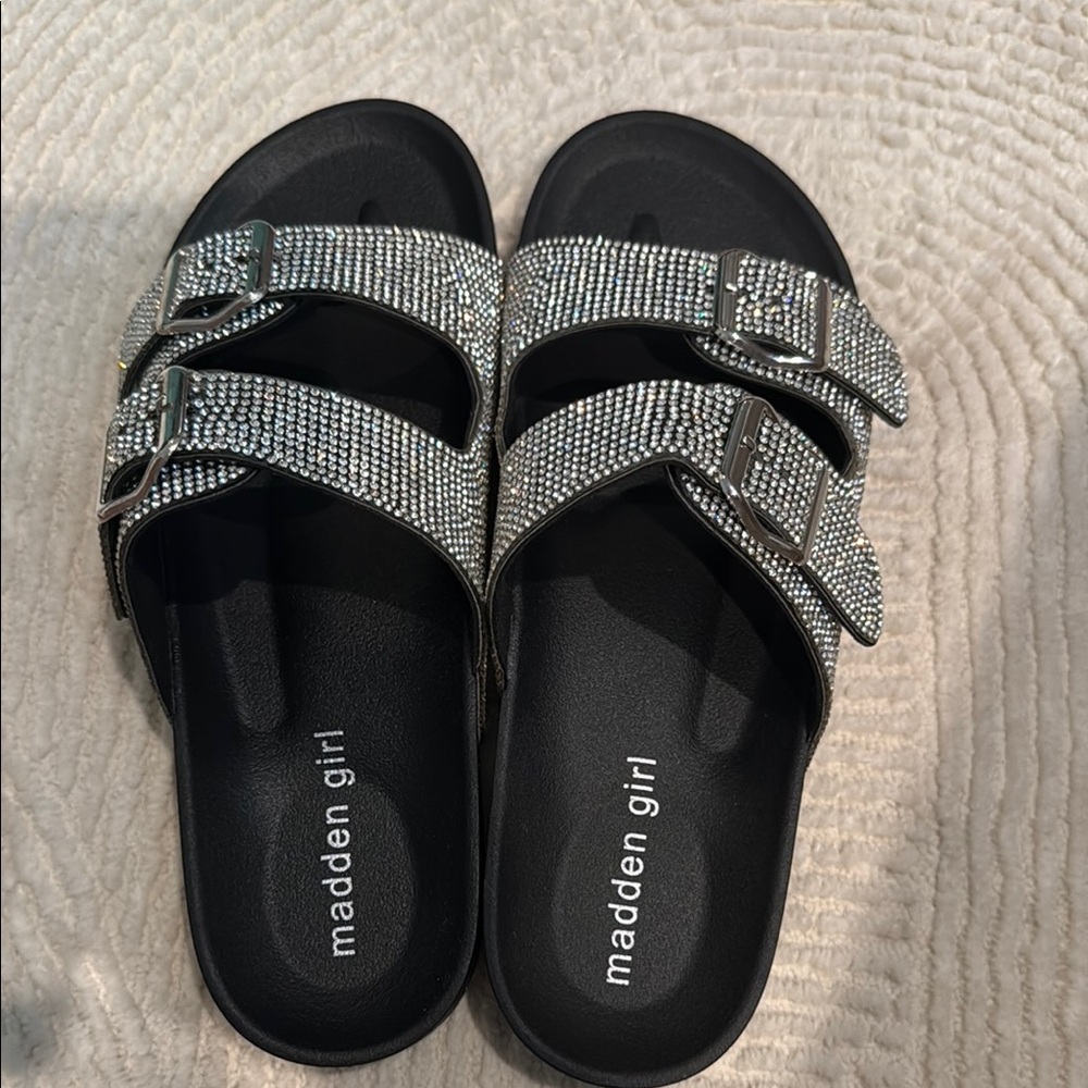 Madden Girl Sparkly Black and Silver Sandals